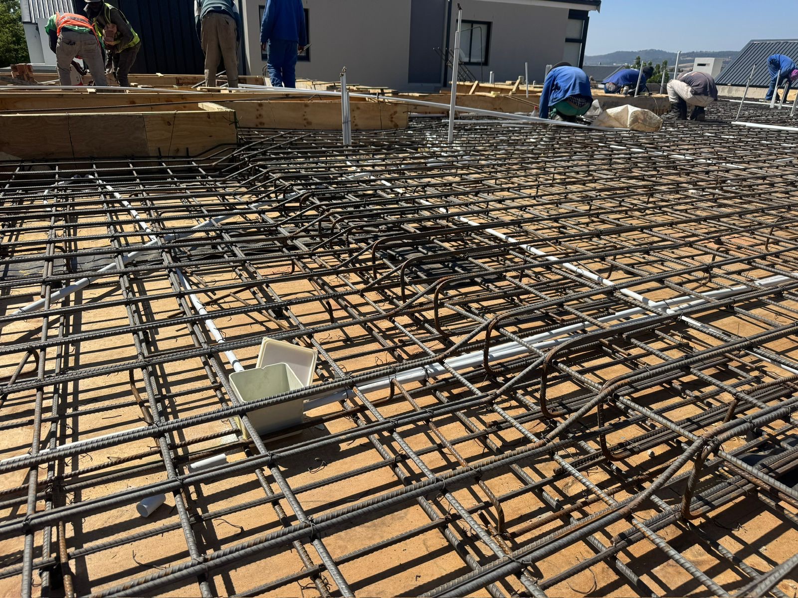 Rebar grid on formwork ready for concrete pour